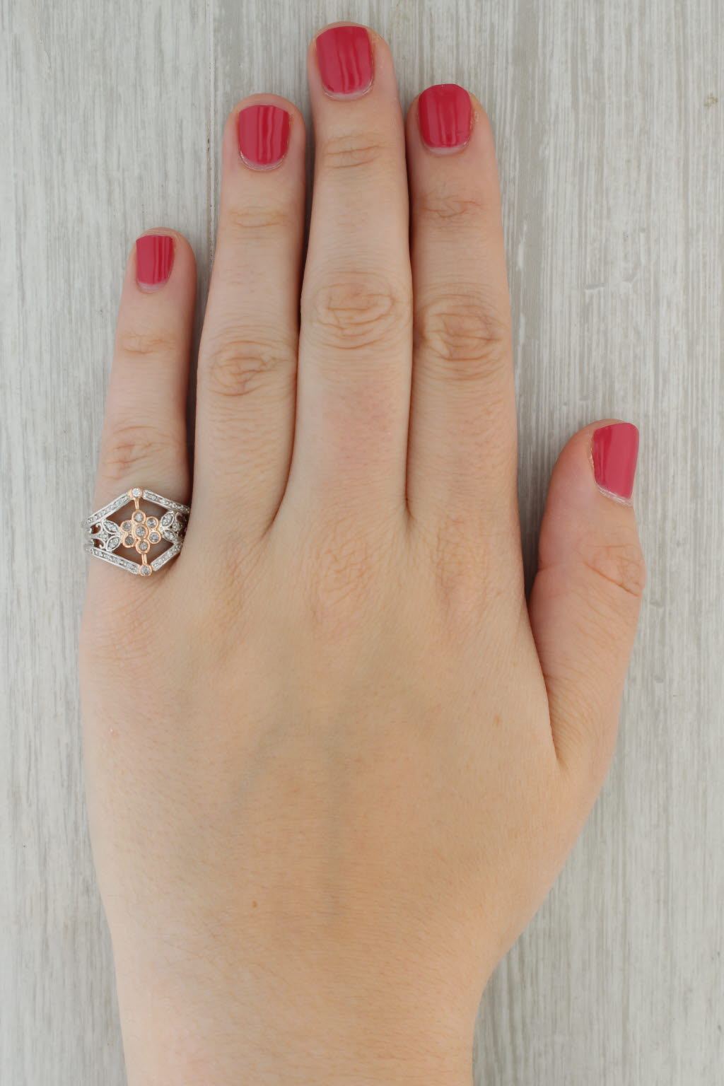 Rosy Brown 0.33ctw Diamond Flower Cluster Ring 14k Yellow White Gold Size 7 Cocktail