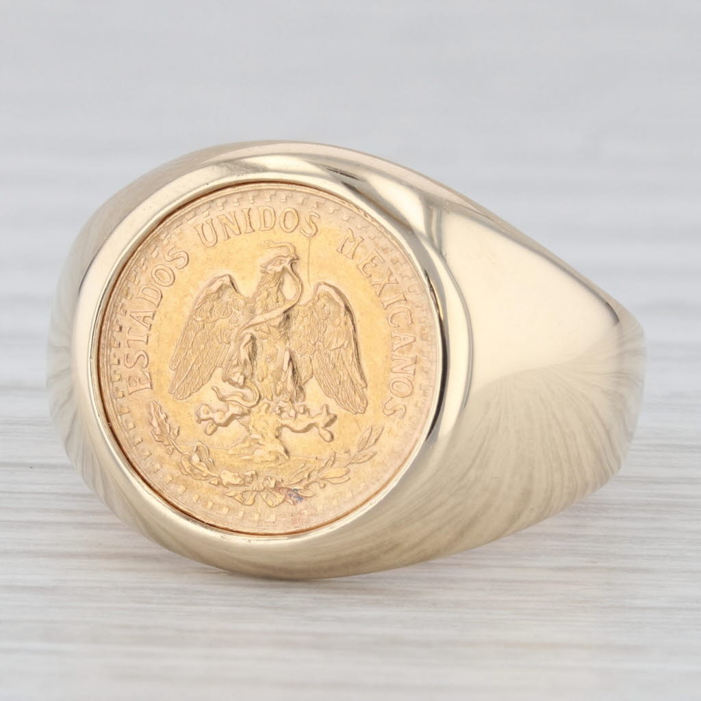 1945 Dos Pesos Coin Ring 14k 900 Yellow Gold Size Mexico