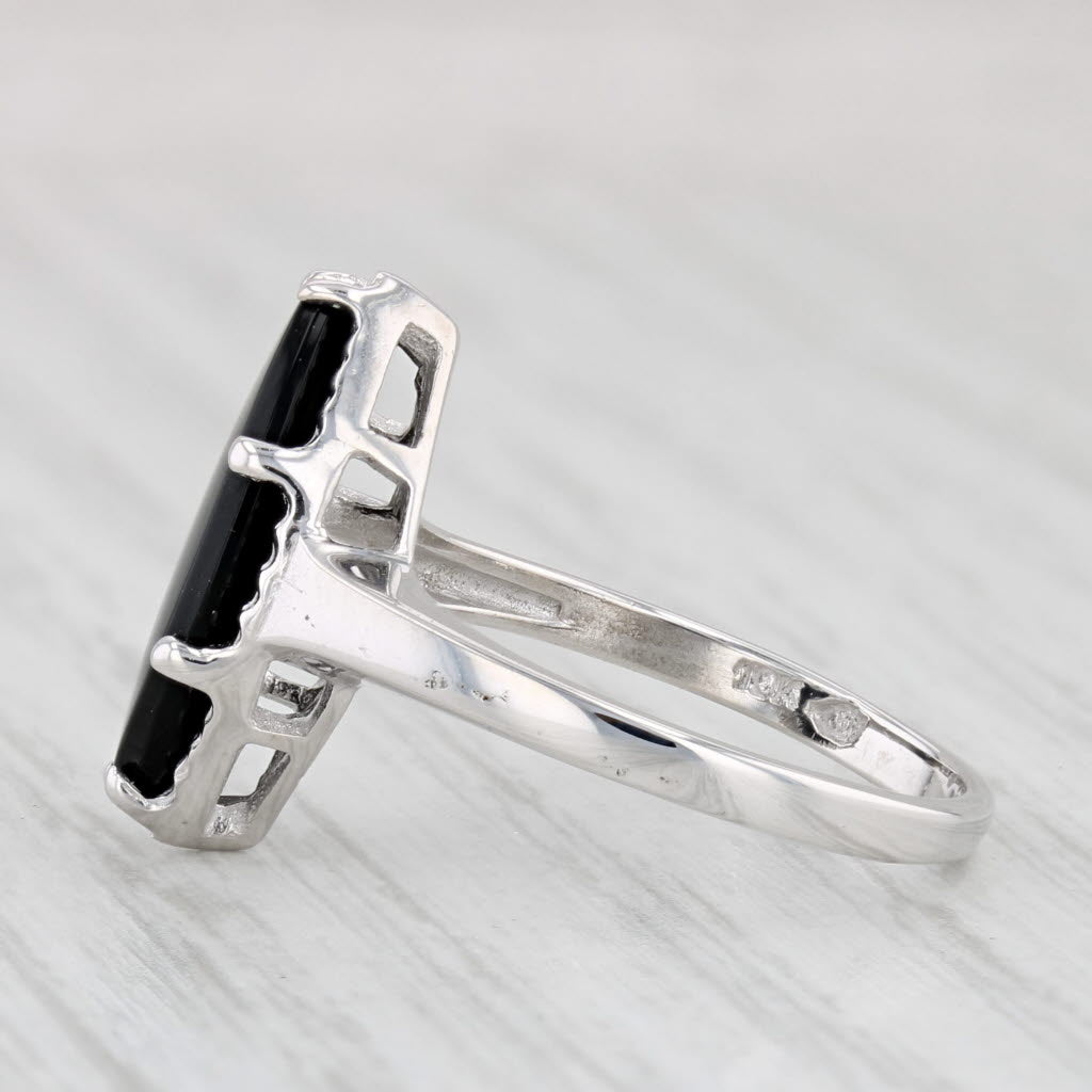 Light Gray Black Onyx Marquise Solitaire Ring 10k White Gold Size 6.25
