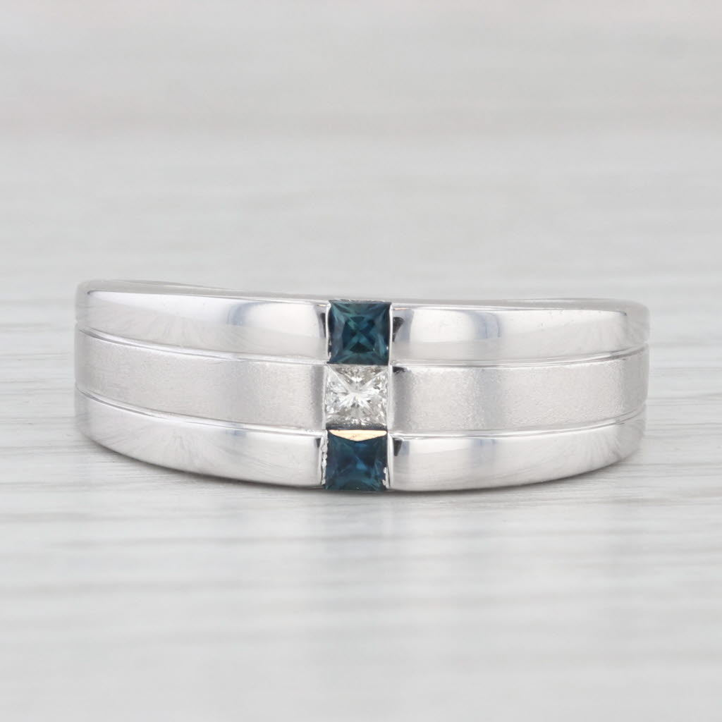 Light Gray 0.42ctw Blue Sapphire Diamond Ring 14k White Gold Size 10.75 Men's Wedding Band