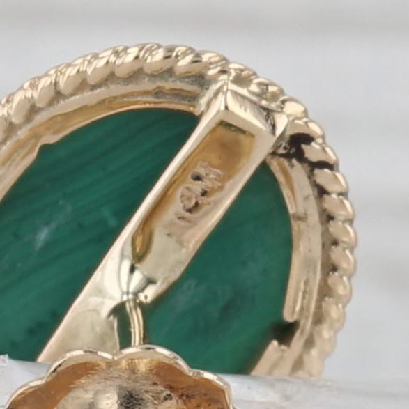 Green Malachite Stud Earrings 14k Yellow Gold Oval Cabochon Studs