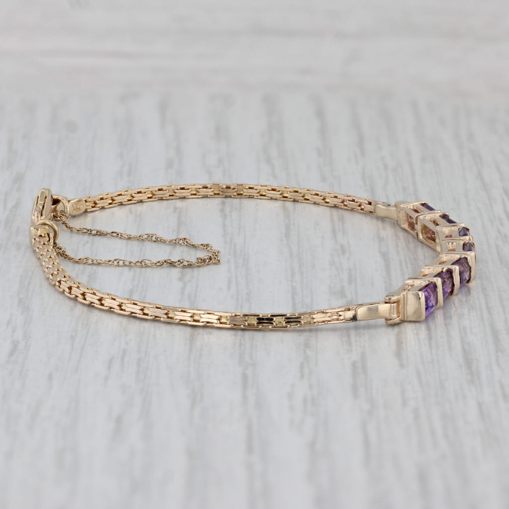 Gray 1.90ctw Amethyst Bracelet 14k Yellow Gold 7" Box Chain Safety Chain
