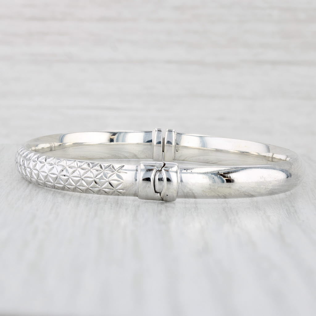 Light Gray Etched Star Pattern Bangle Bracelet Sterling Silver 7" 6.1mm