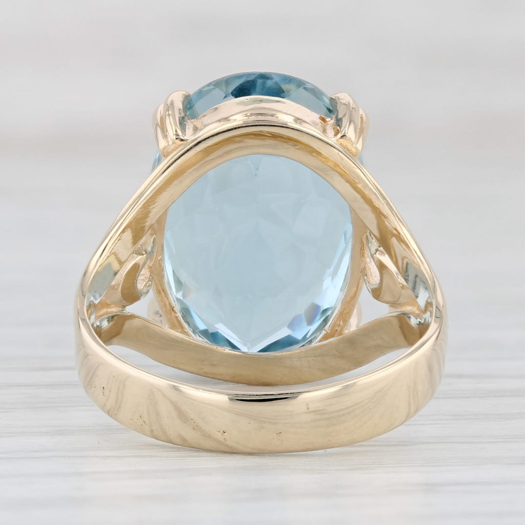 Light Gray New 16.70ct Blue Topaz Ring 14k Yellow Gold Size 7.5 Oval Solitaire