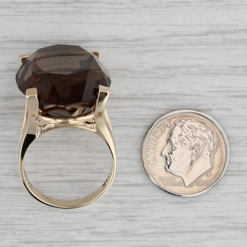 Gray 30.10ct Smoky Quartz Ring 14k Yellow Gold Size 7.5 Large Oval Solitaire Cocktail