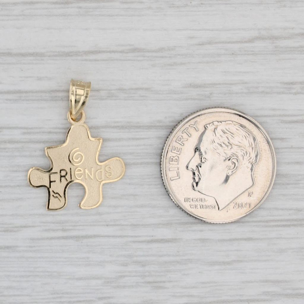 Light Gray Friends Puzzle Pierced Pendant 14k Yellow Gold Half of Best Friends Gift