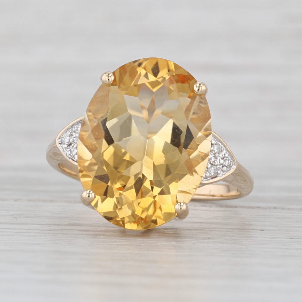 8.18ctw Yellow Oval Citrine Diamond Ring 14k Yellow Gold Size 7