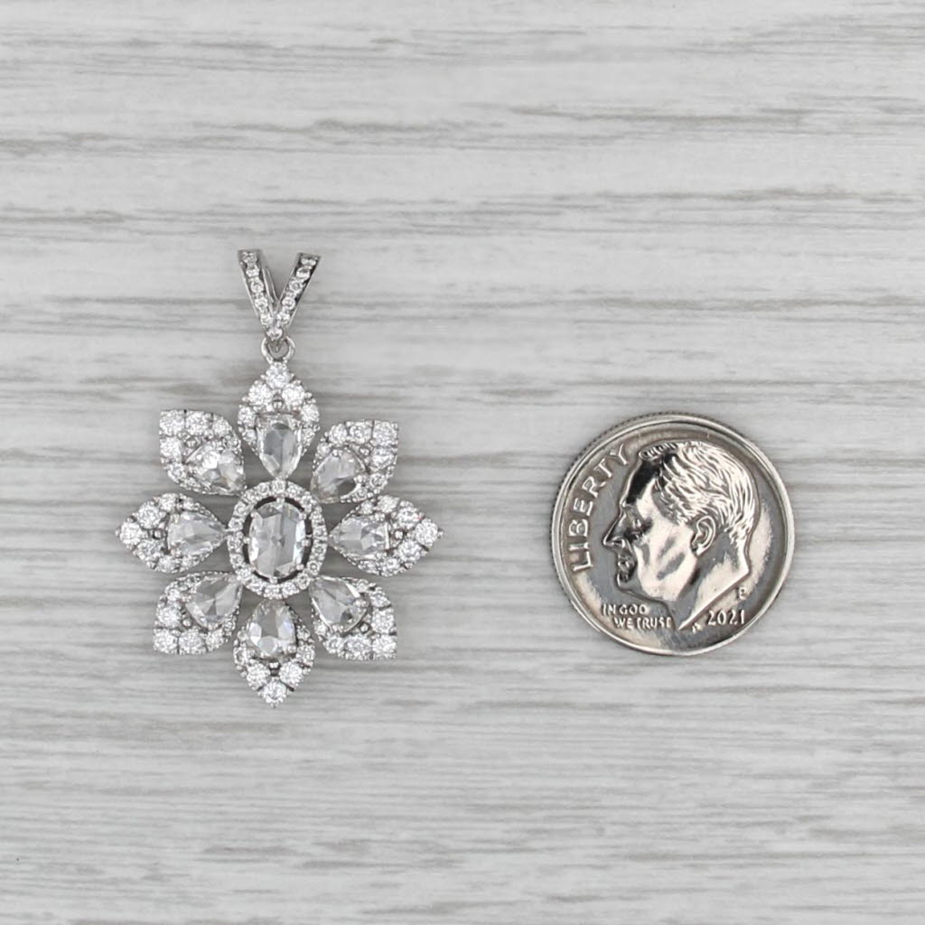 1.97ctw Diamond Flower Pendant 18k White Gold Vintage Floral