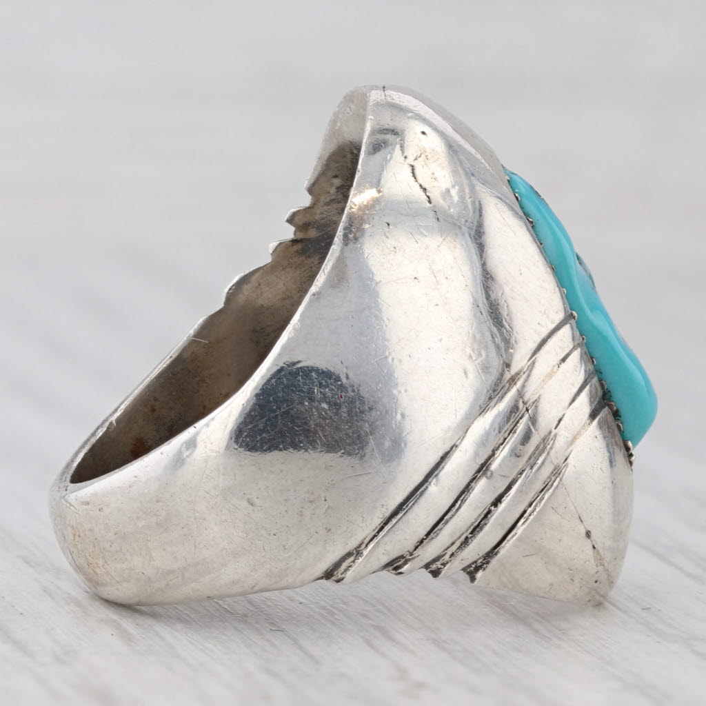 Light Gray Vintage Native American Turquoise Ring Sterling Silver Size10 Signed TOP