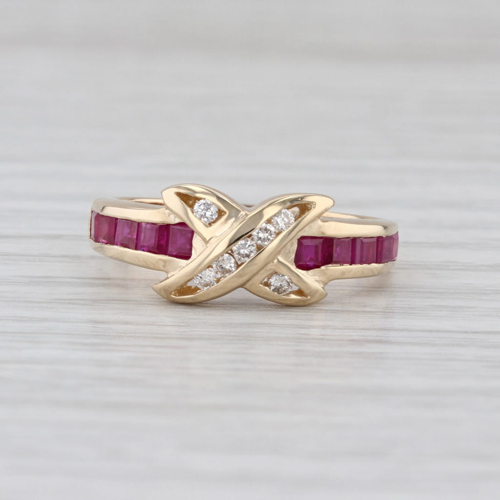 1ctw Ruby Diamond X Ring 14k Yellow Gold Size 6.75