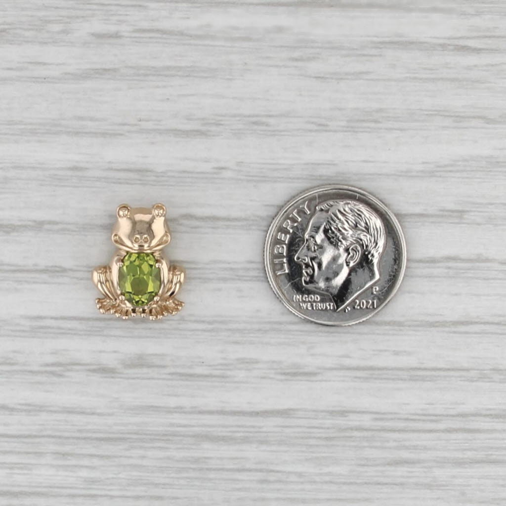 0.75ct Peridot Frog Pendant 14k Yellow Gold Small Floating Drop