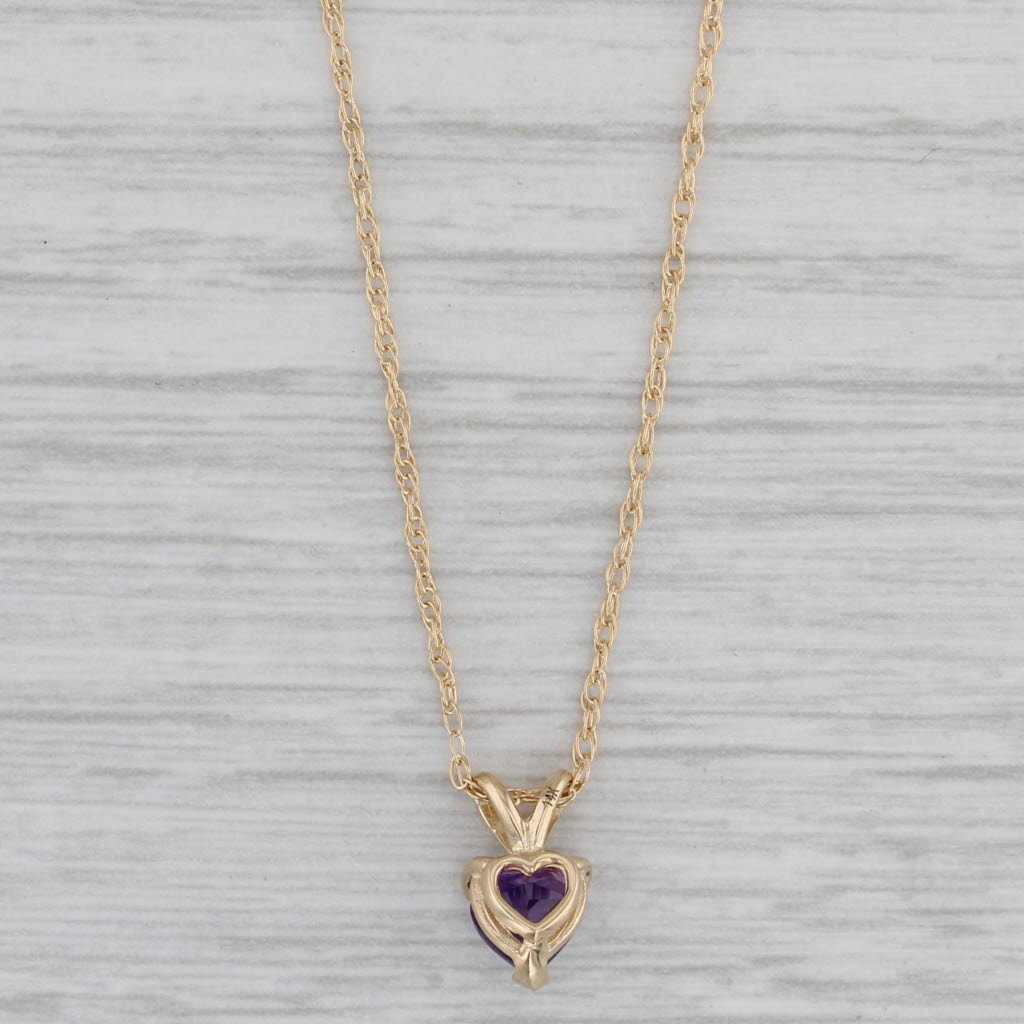 Gray 0.40ct Small Amethyst Heart Pendant Necklace 14k Yellow Gold 18" Rope Chain