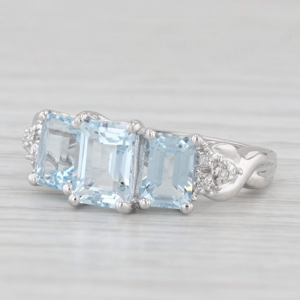 Light Gray 1.90ctw 3-Stone Aquamarine Diamond Ring 10k White Gold Size 6
