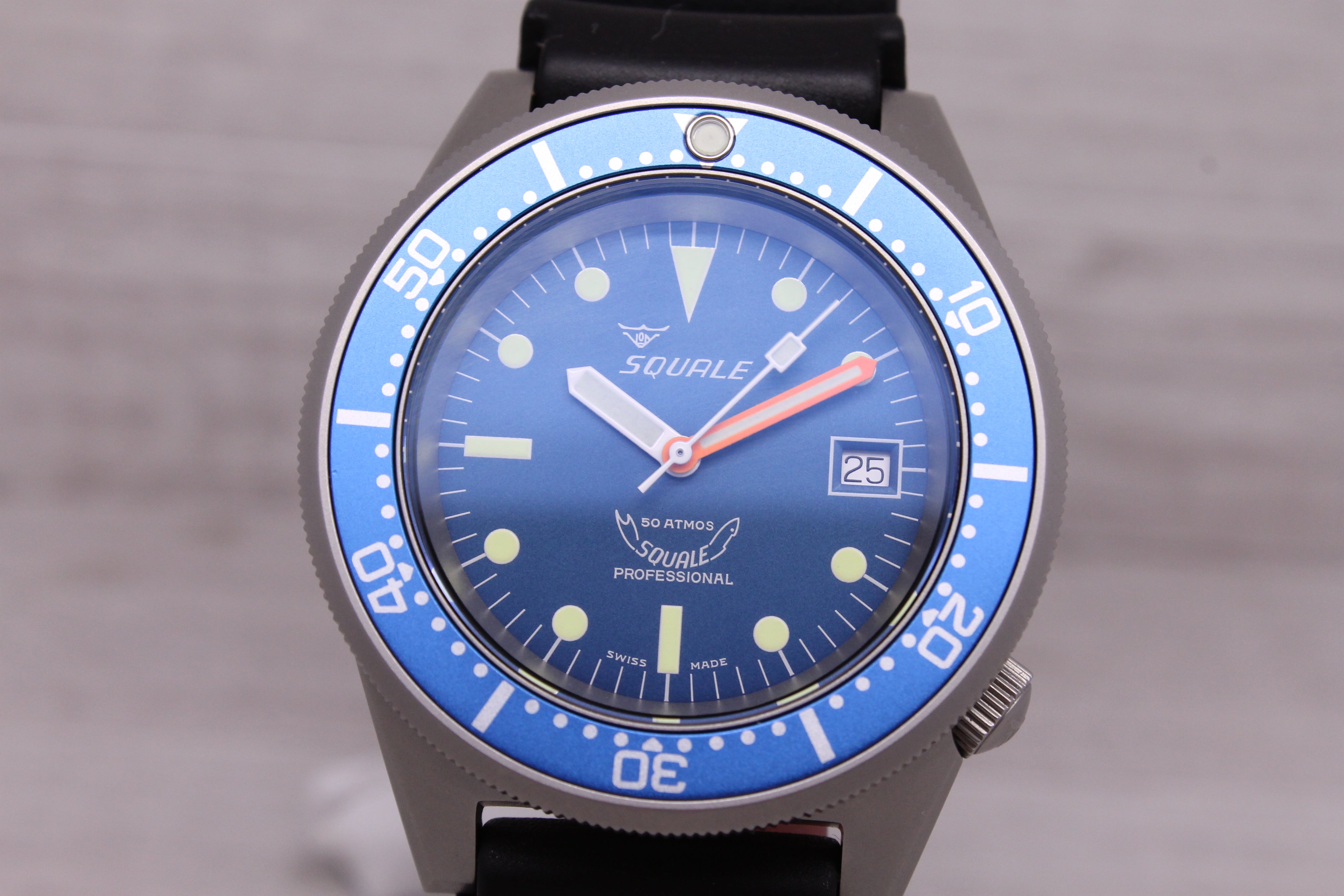 Dark Gray Squale 1521 Blasted Blue 42mm Steel Automatic Divers Watch Bracelet w Box Strap