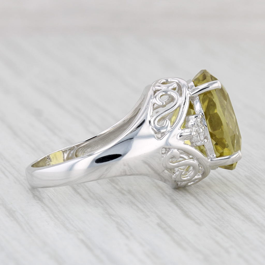 Light Gray 8.83ctw Lemon Quartz Diamond Ring 14k White Gold Size 7.25 Cocktail