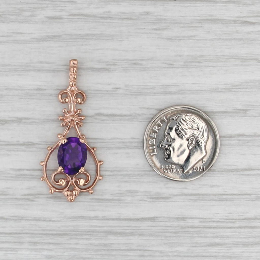1.20ct Oval Amethyst Solitaire Pendant 14k Rose Gold Ornate Drop