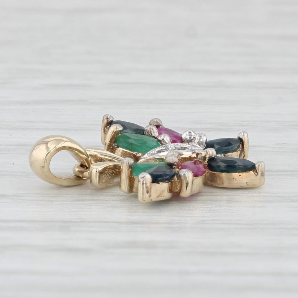 Light Gray 0.89ctw Gemstone Butterfly Pendant 10k Yellow Gold Ruby Emerald Sapphire Diamond
