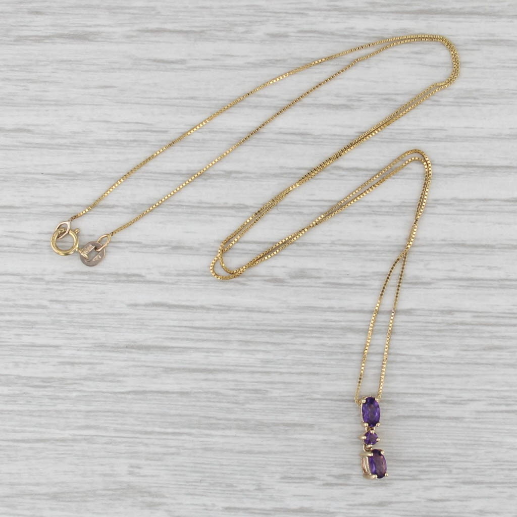 0.48ctw Amethyst 3-Stone Pendant Necklace 10k Yellow Gold 18" Box Chain