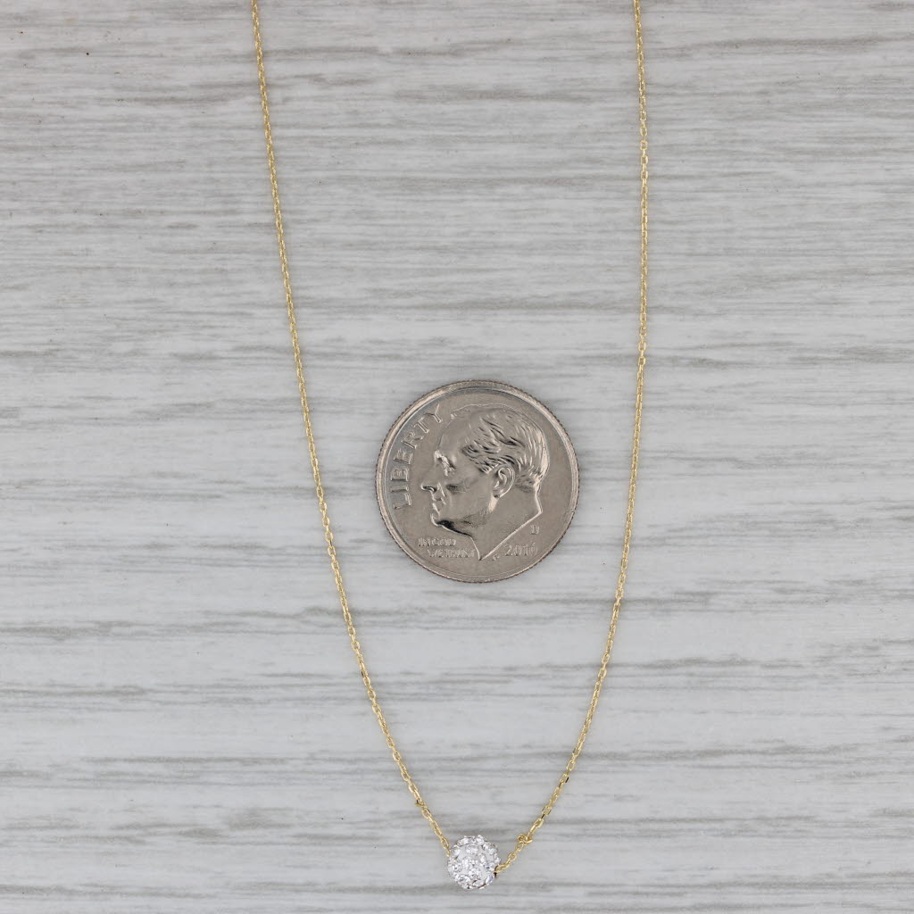 Gray New Glass Bead Pendant Necklace 14k Yellow Gold 18" Cable Chain