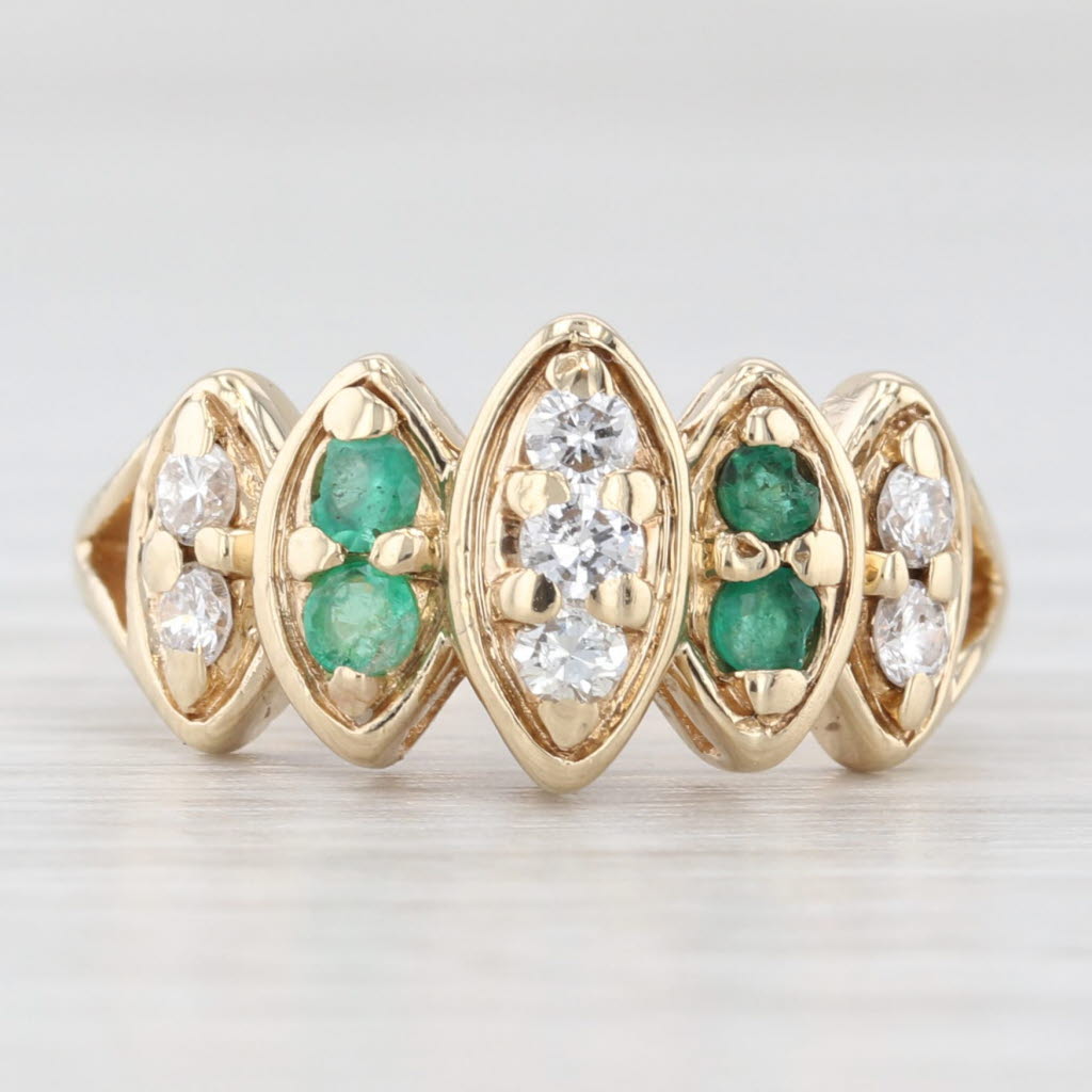 Light Gray 0.42ctw Emerald Diamond Ring 14k Yellow Gold Size 5.5 Tiered Marquise