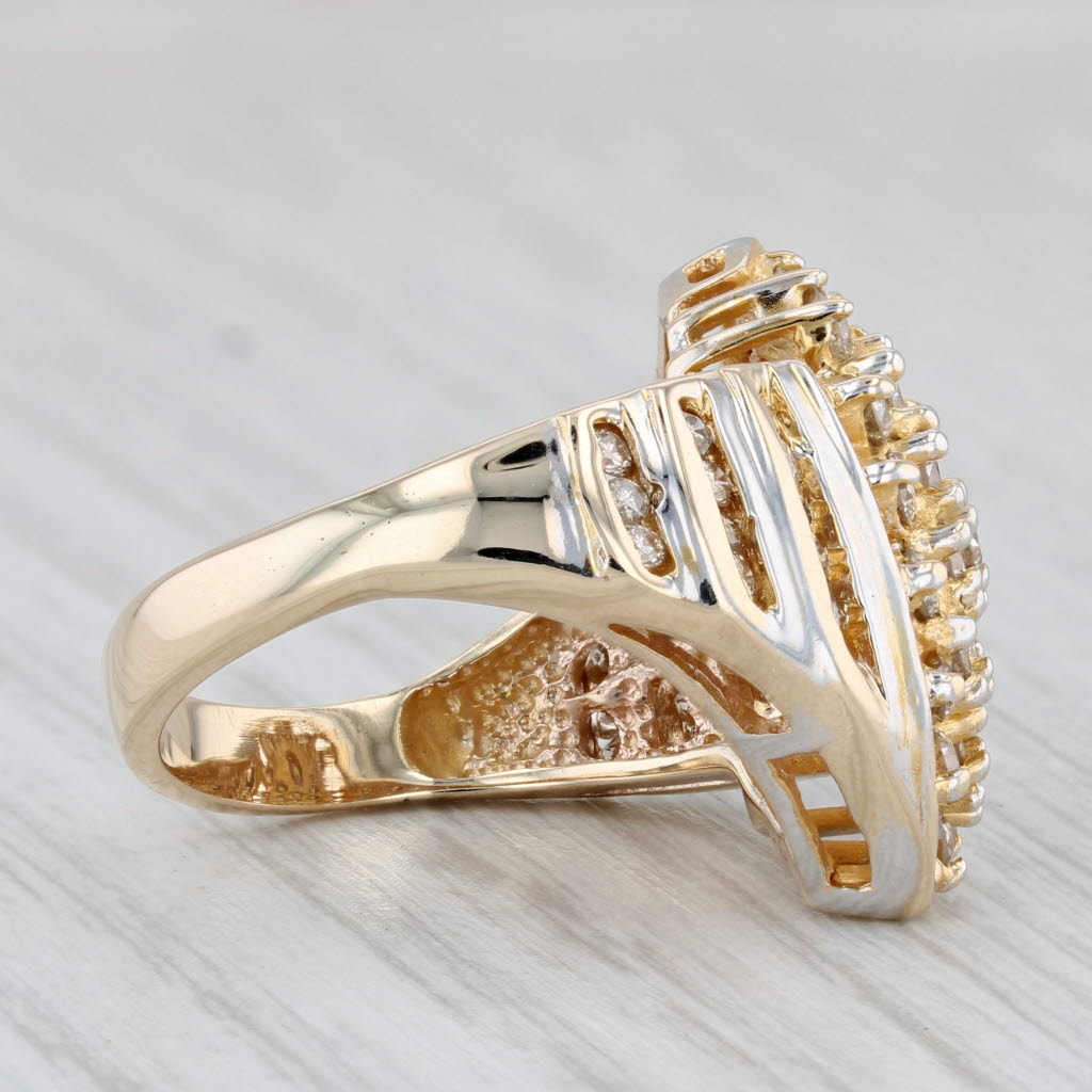 Light Gray 1.40ctw Diamond Cluster Cocktail Ring 10k Yellow Gold Size 6.75