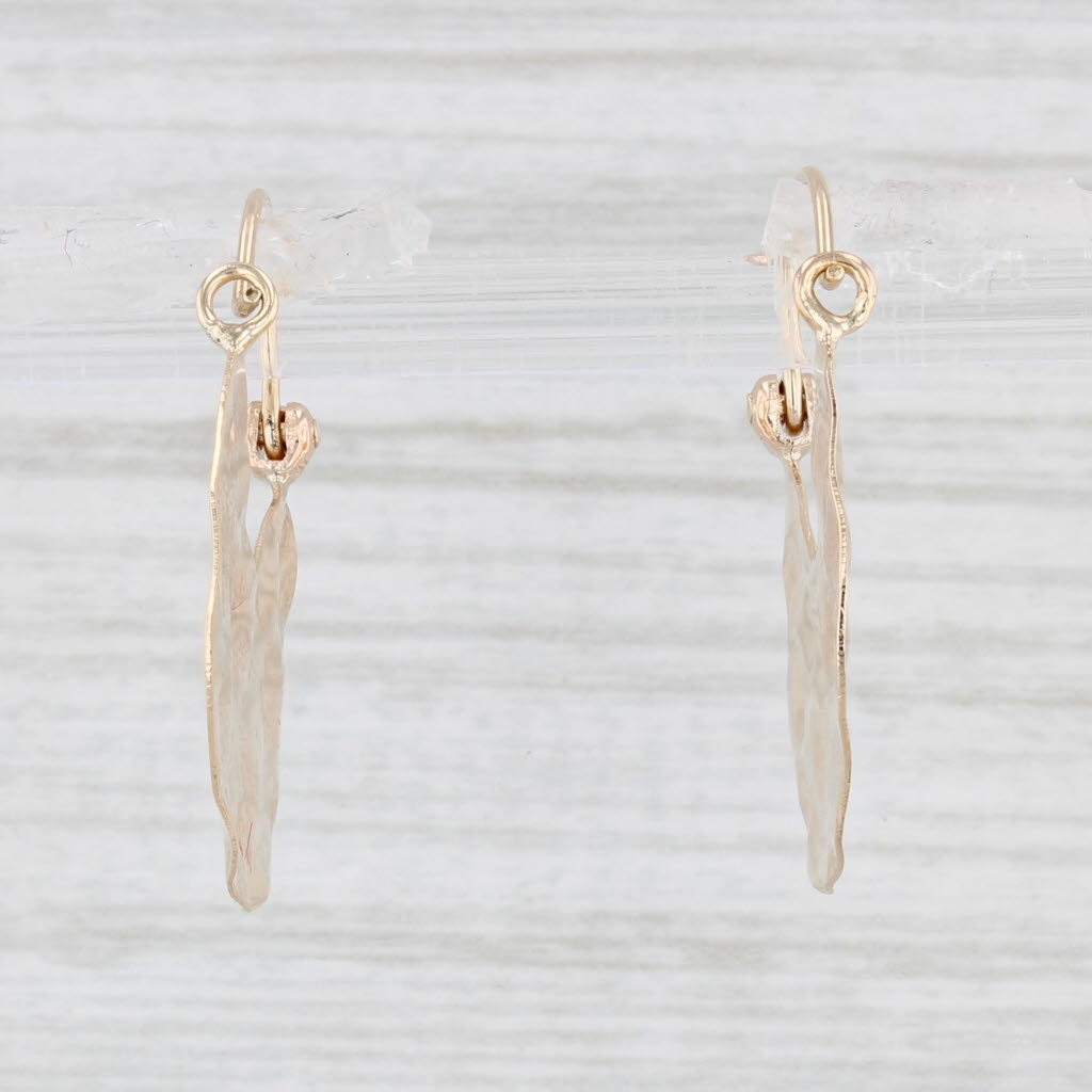 Light Gray Hammered Drop Earrings 14k Yellow Gold Pierced Hoops