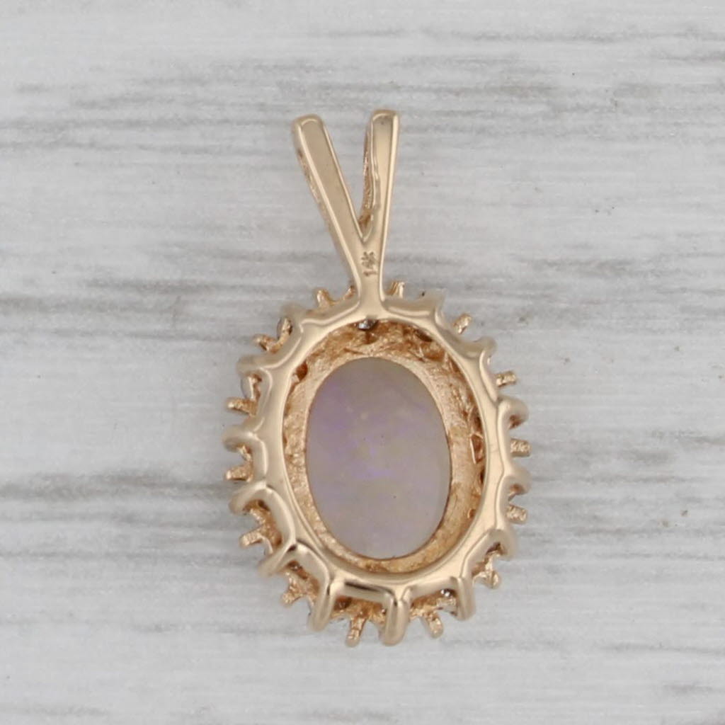 Gray Opal Diamond Halo Pendant 14k Yellow Gold Small Drop