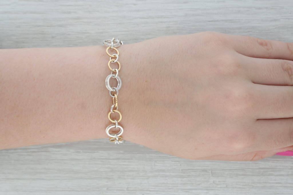 Dark Gray Tiffany & Co Interlocking Circle Link Bracelet Sterling Silver 18k Gold 7.5"