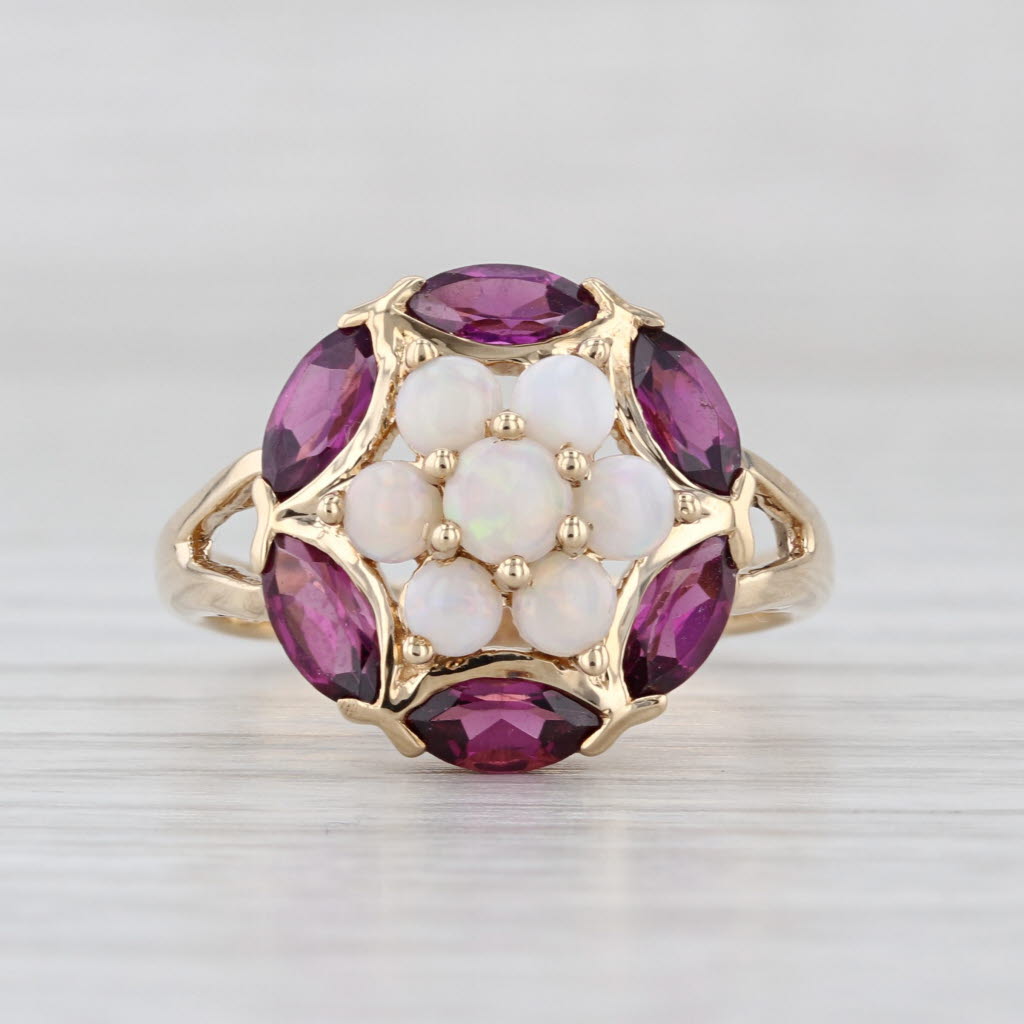 1.75ctw Garnet Opal Flower Cluster Ring 10k Yellow Gold Size 7.25