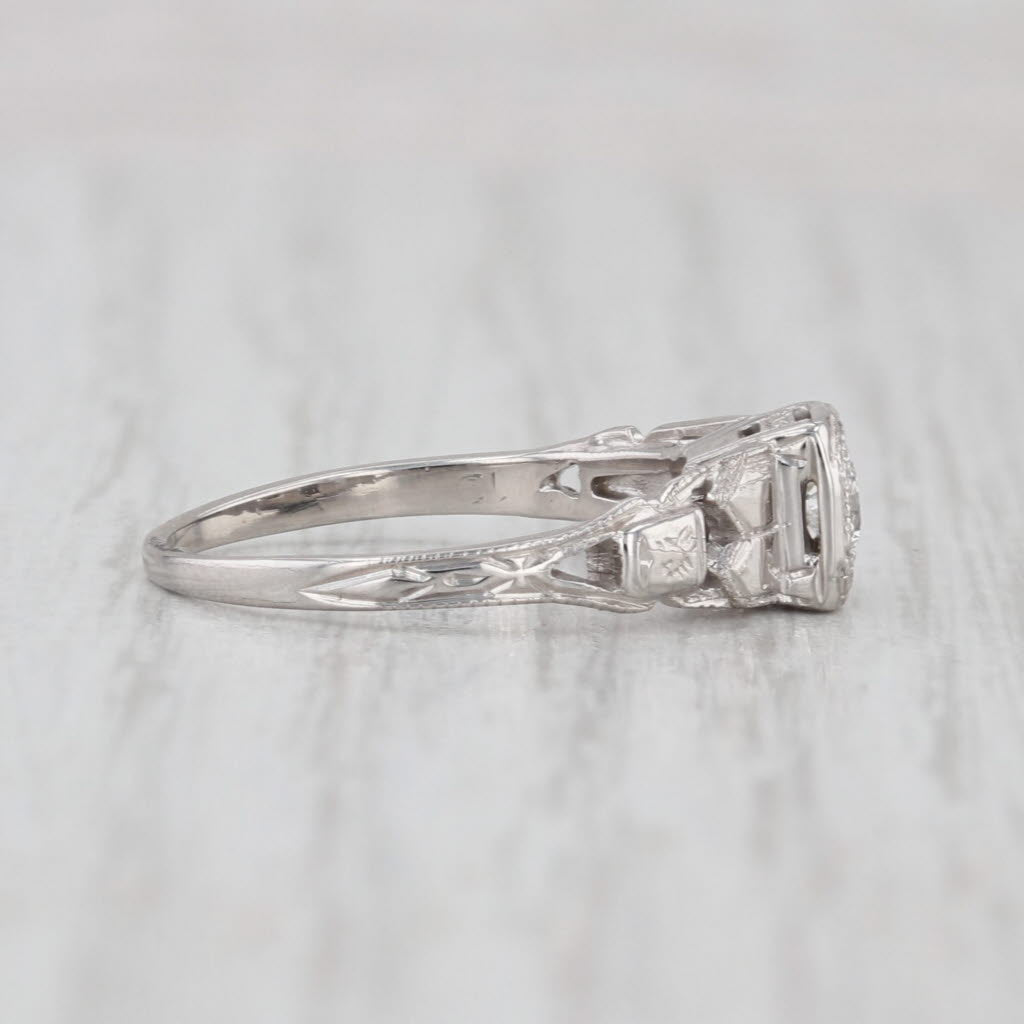 Vintage 0.14ct Transitional Cut Diamond Engagement Ring 18k White Gold Size 5