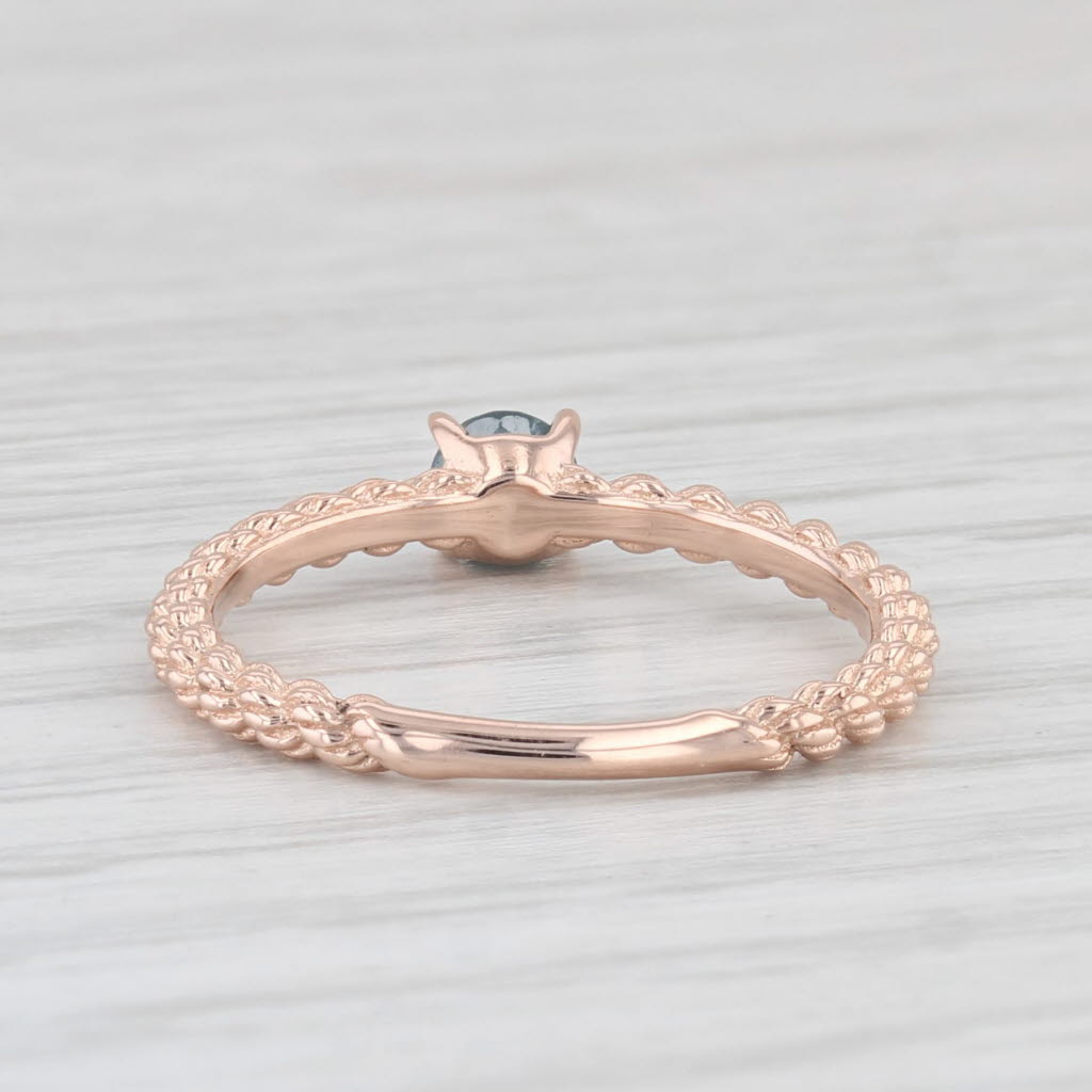 Light Gray 0.25ct Irradiated Blue Diamond Ring 14k Rose Gold Sz 6 Stackable Round Solitaire
