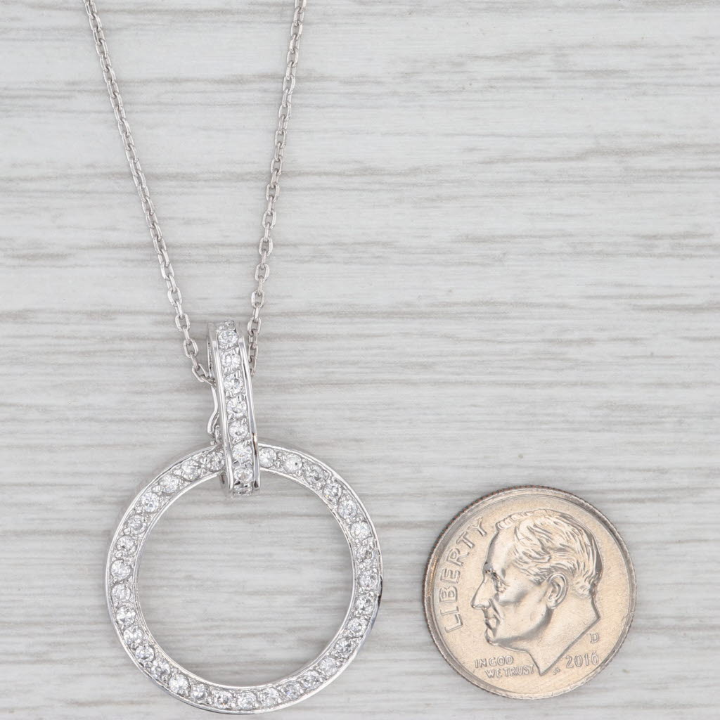 Light Gray 0.57ctw Cubic Zirconia Eternity Circle Pendant Sterling Silver 17.5" Cable Chain