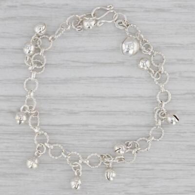 Gray Bell Bead Charm Bracelet Sterling Silver 7" Cable Chain