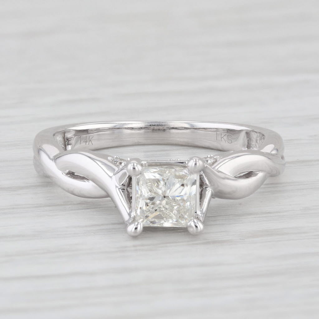 Light Gray 0.94 ctw Princess Cut Diamond Engagement Solitaire Ring 14K White Gold Size 7