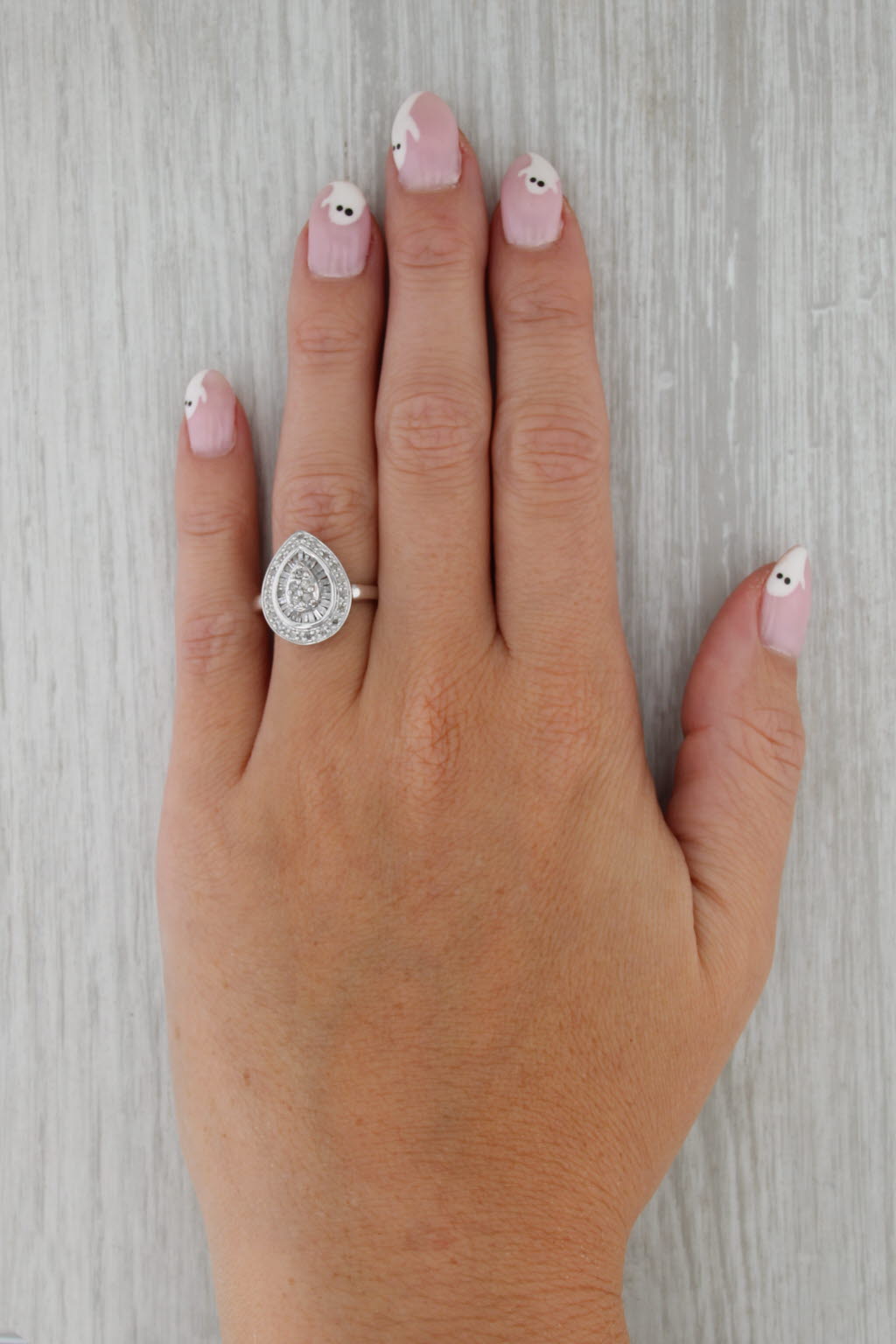 0.49ctw Diamond Teardrop Halo Ring 10k White Gold Size 7.25