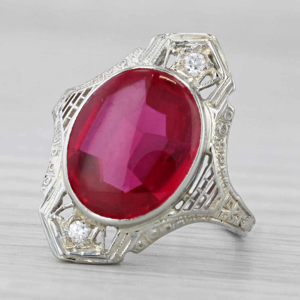 Gray Art Deco 5.23ctw Lab Created Ruby Diamond Ring 18k White Gold Size 6