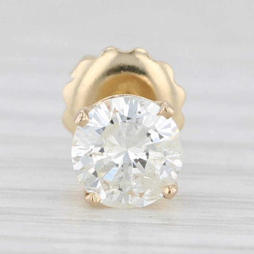 Light Gray 0.51ctw Diamond Single Stud Earring 14k Yellow Gold Round Solitaire