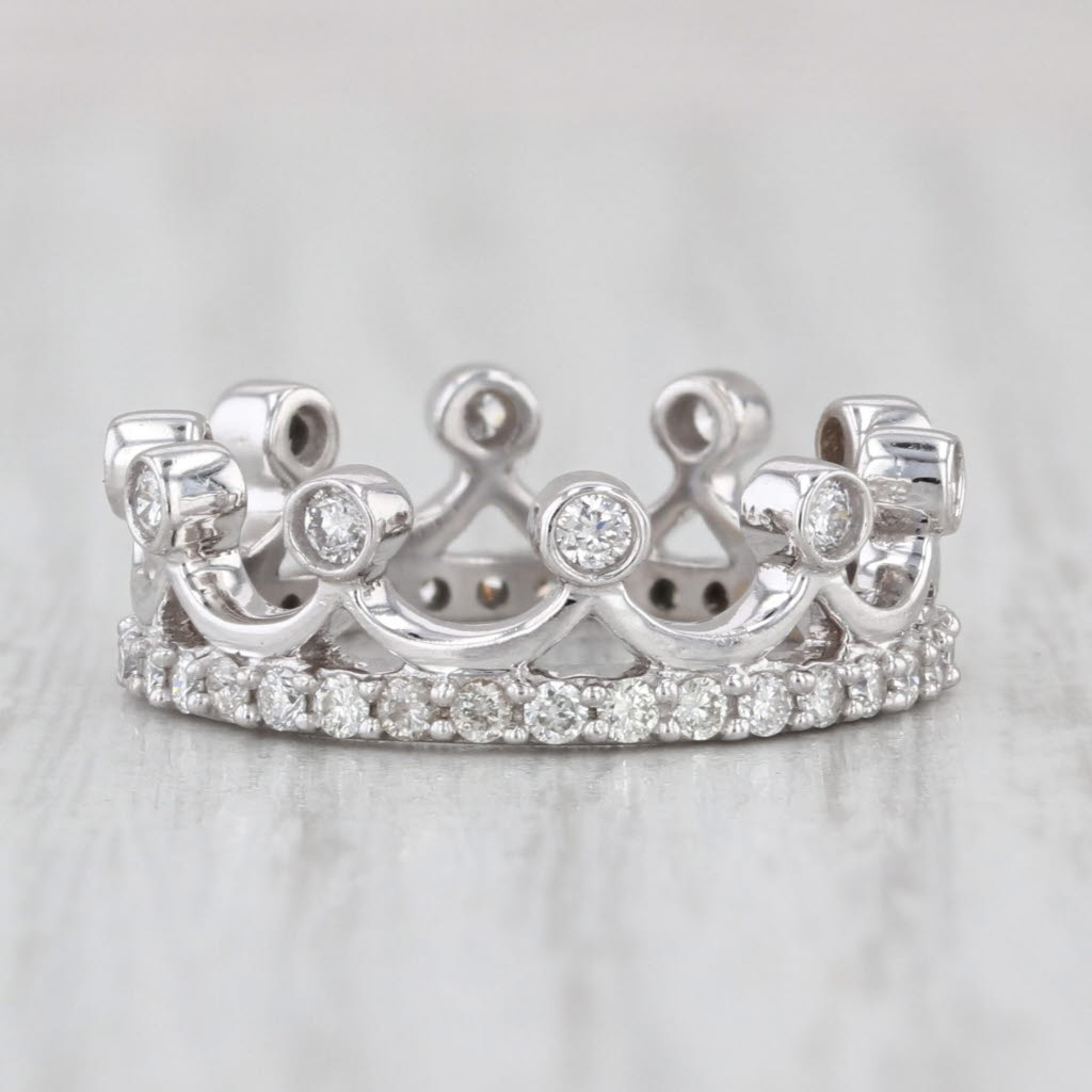 0.58ctw Eternity Diamond Crown Ring 14k White Gold Size 4.25 Stackable