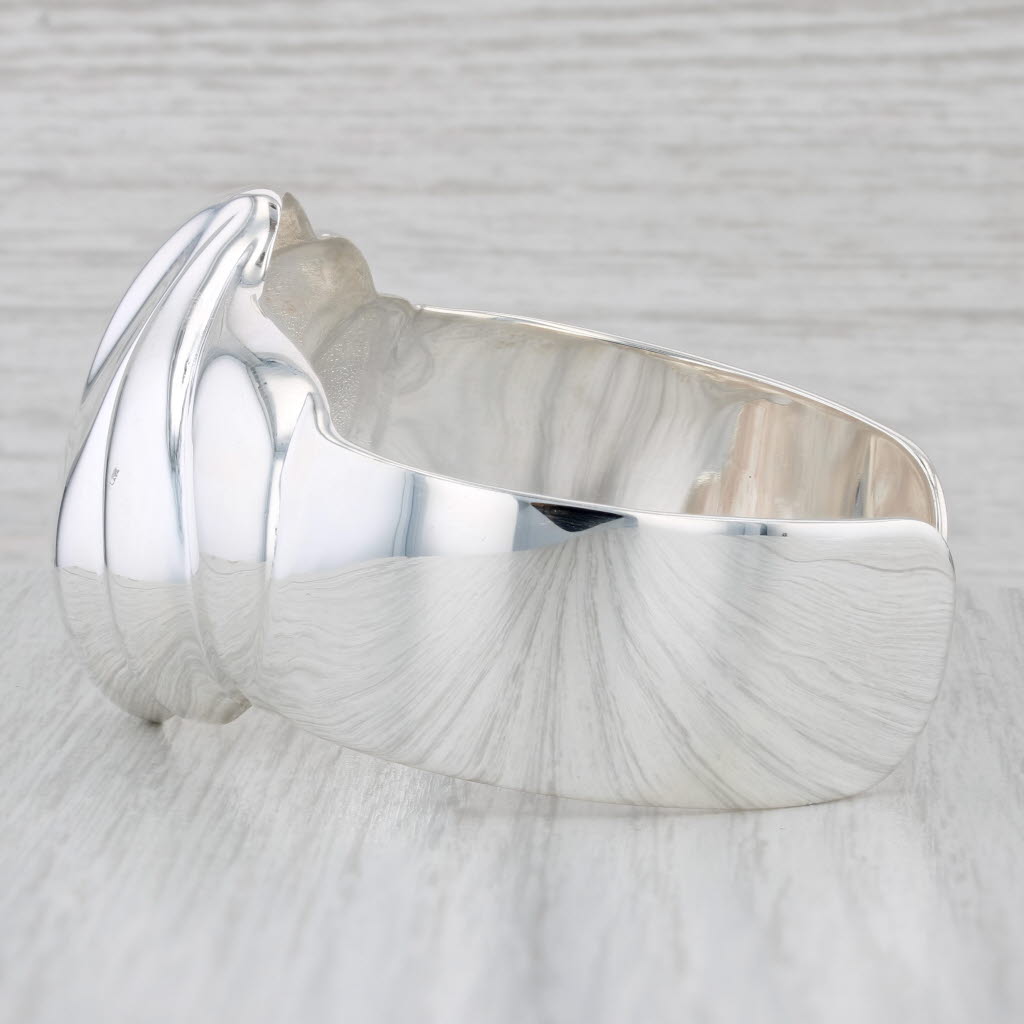 Light Gray Scalloped Beveled Statement Cuff Bracelet Sterling Silver 7.5"