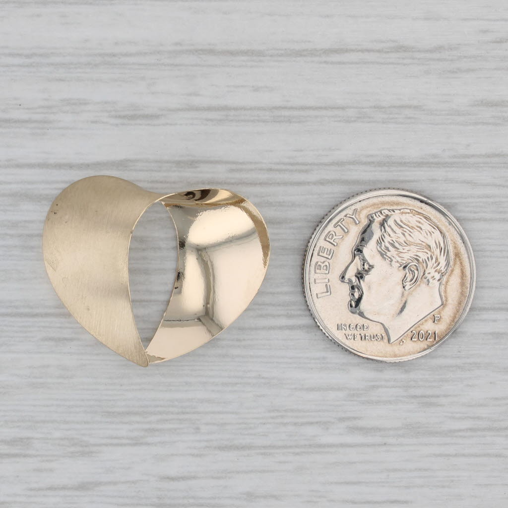 Gray Abstract Heart Pendant 14k Yellow Gold Small Drop Brushed Finish Light Weight