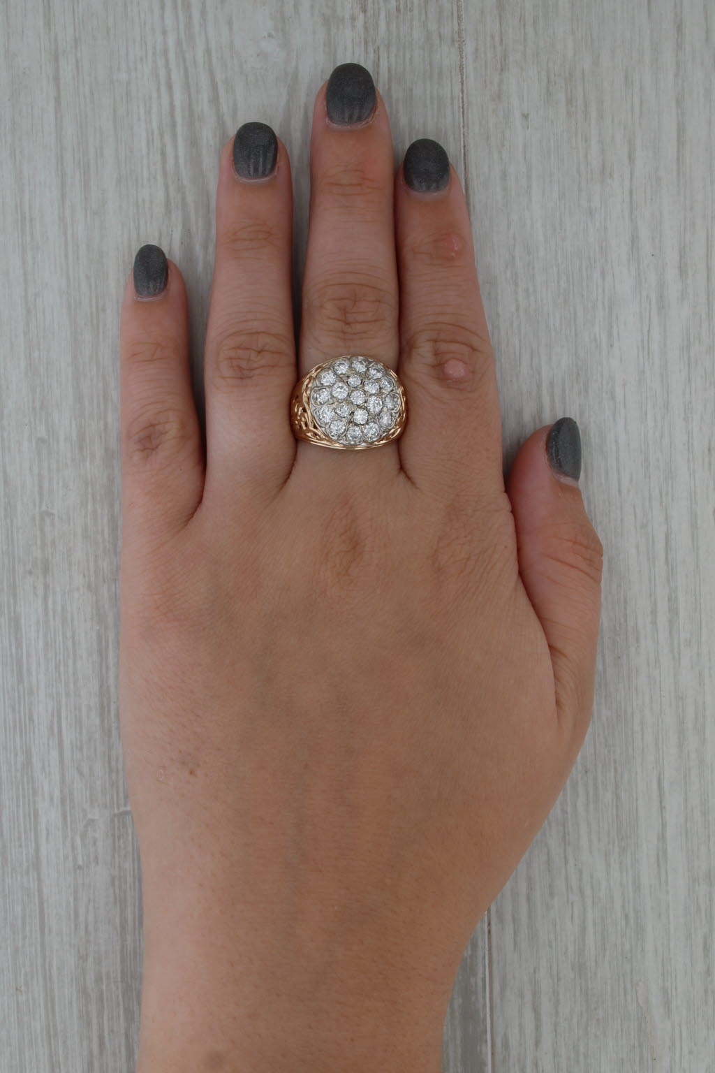 1.48ctw Diamond Kentucky Cluster Ring 14k Yellow Gold Size 10 Vintage