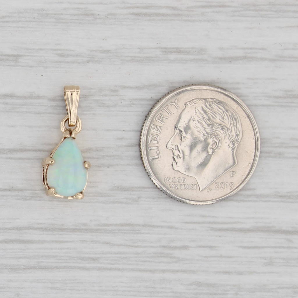 Gray Opal Teardrop Pendant 14k Yellow Gold Pear Cabochon Solitaire