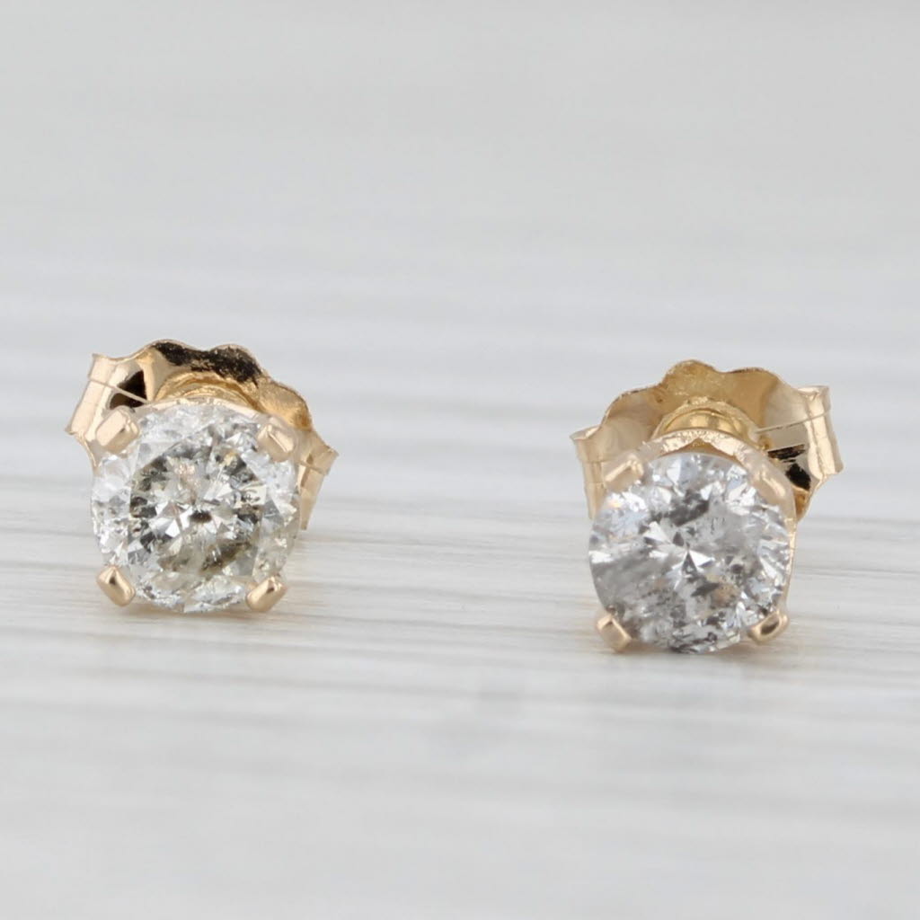 Light Gray 0.50ctw Diamond Stud Earrings 14k Yellow Gold Round Solitaires