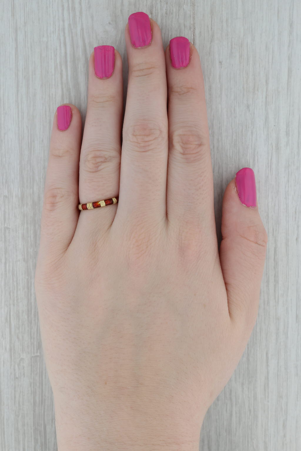 Dark Gray Red Enamel Stackable Ring 18k Yellow Gold Size 8 Band