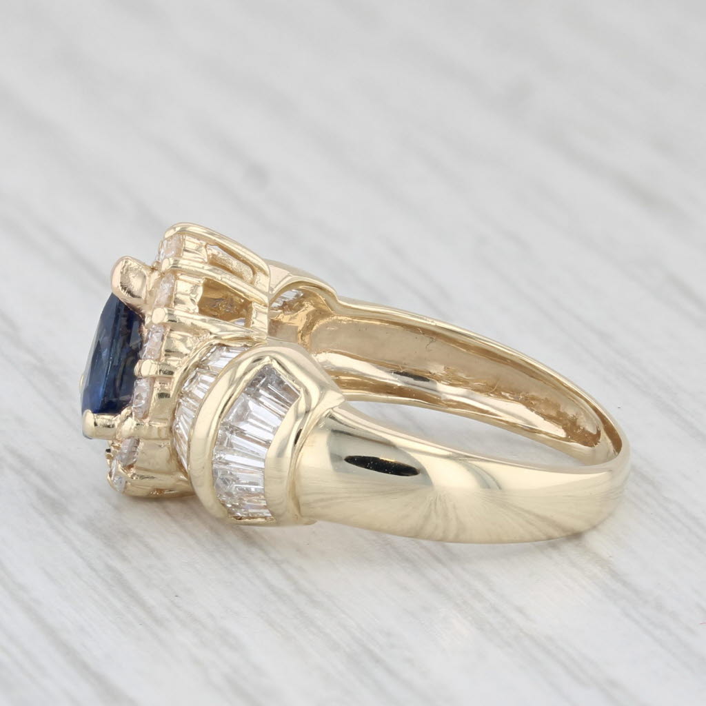 Light Gray 1.61ctw Blue Sapphire Diamond Halo Teardrop Ring 14k Yellow Gold Size 5