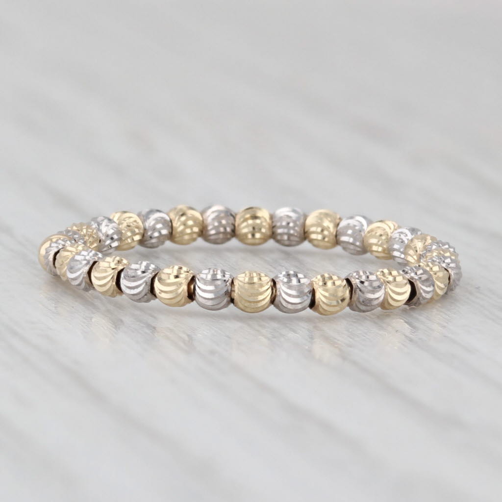 Light Gray New Yellow White Gold Bead Ring Stackable Band 14k 2-Toned Size 5.75