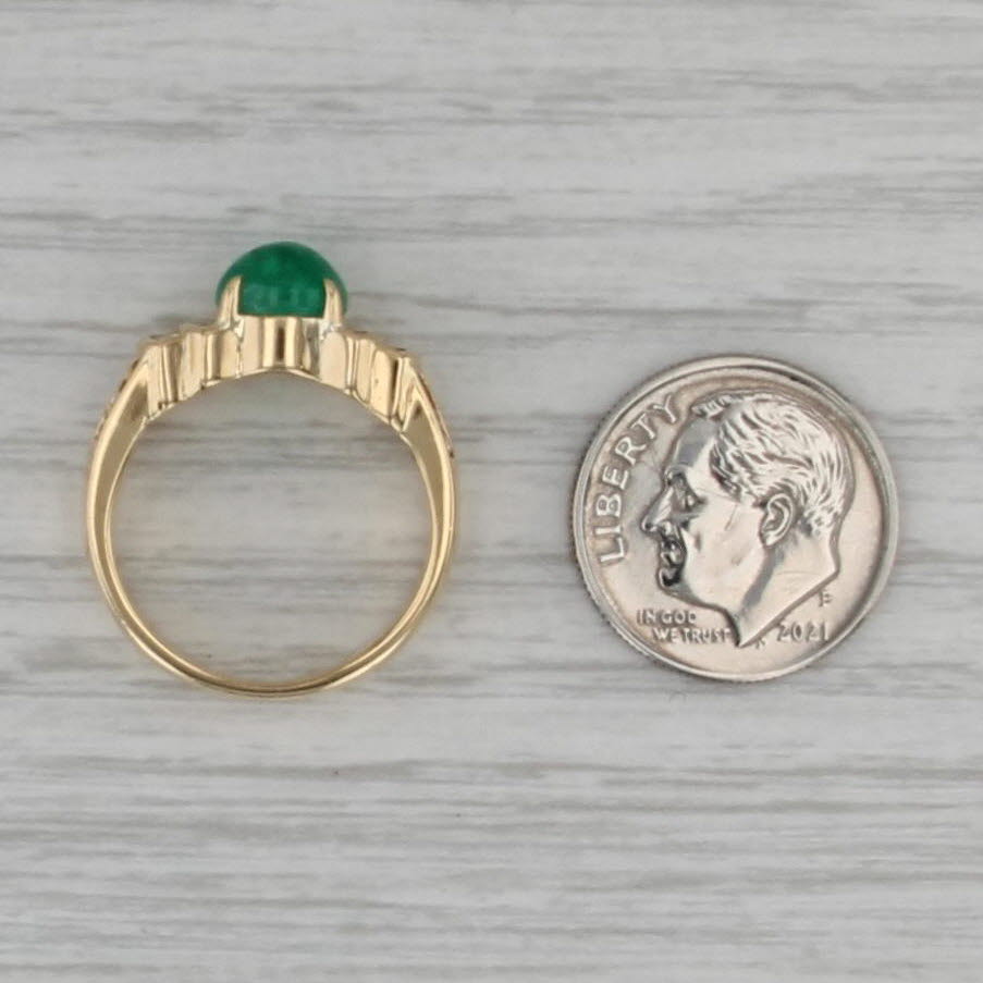 Emerald Round Cabochon 0.40ctw Diamond Ring 18k Yellow Gold Size 6