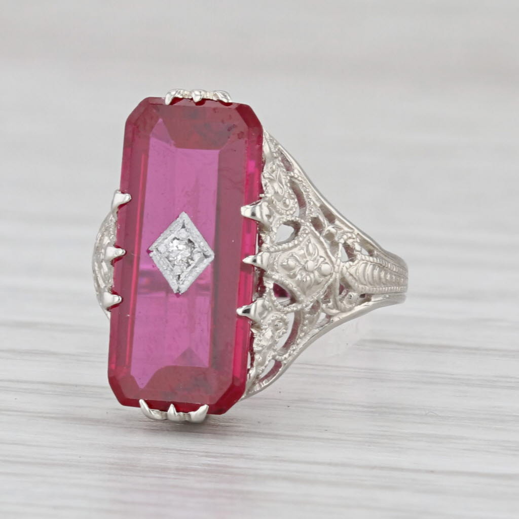 3.56ctw Vintage Ostby Barton Lab Created Ruby Signet Ring Diamond 14k Gold Sz 4
