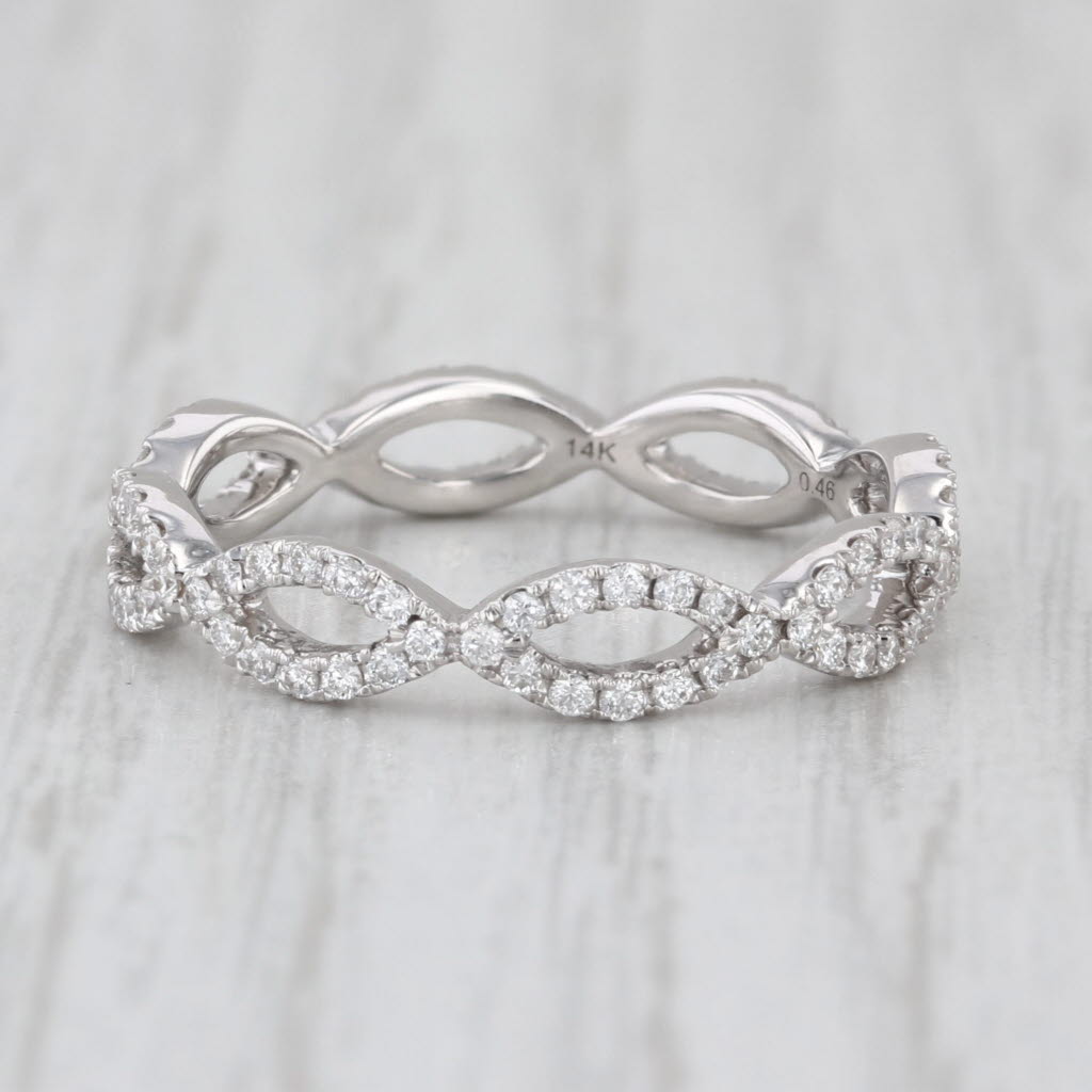 0.46ctw Diamond Woven Eternity Ring 14k White Gold Size 7 Stackable Wedding Band