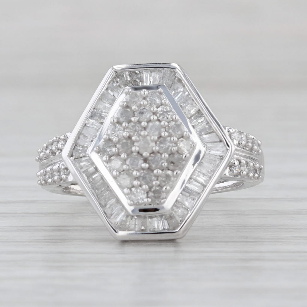 0.80ctw Diamond Cluster Halo Ring 10k White Gold Size 7